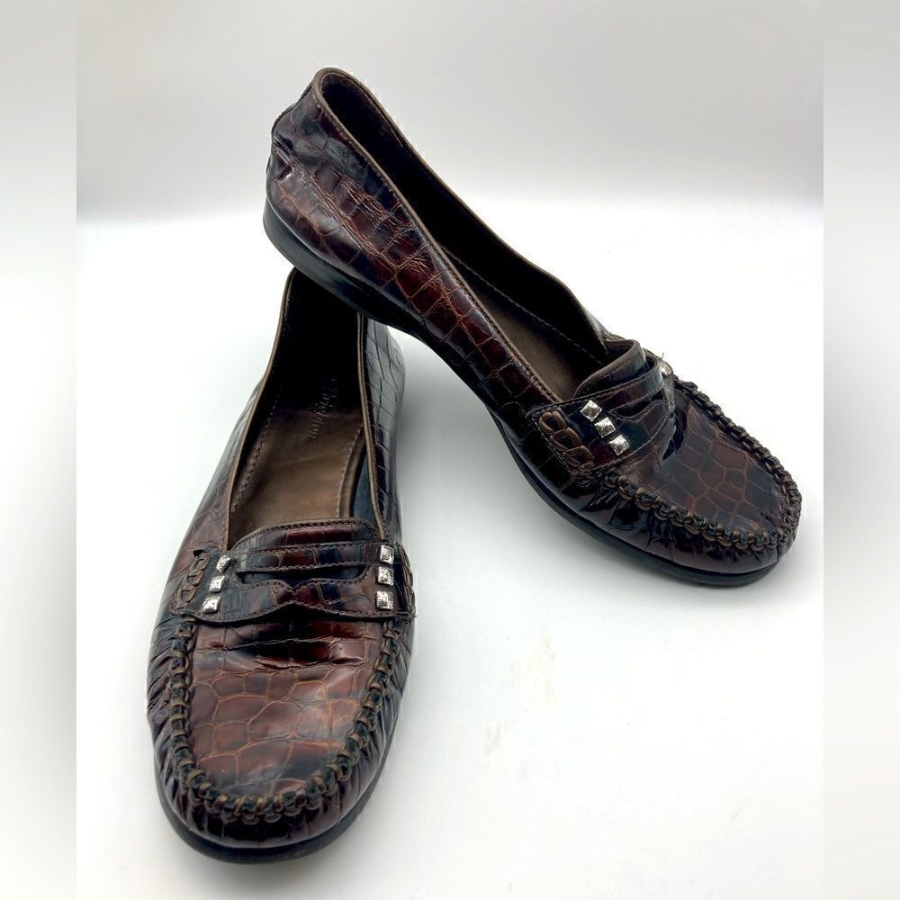Brighton Patent Leather Alligator Print Loafers Size 10M Brazil